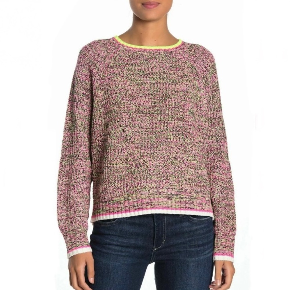 John+Jenn Yellow Pink Stitch Knit Pullover Sweater